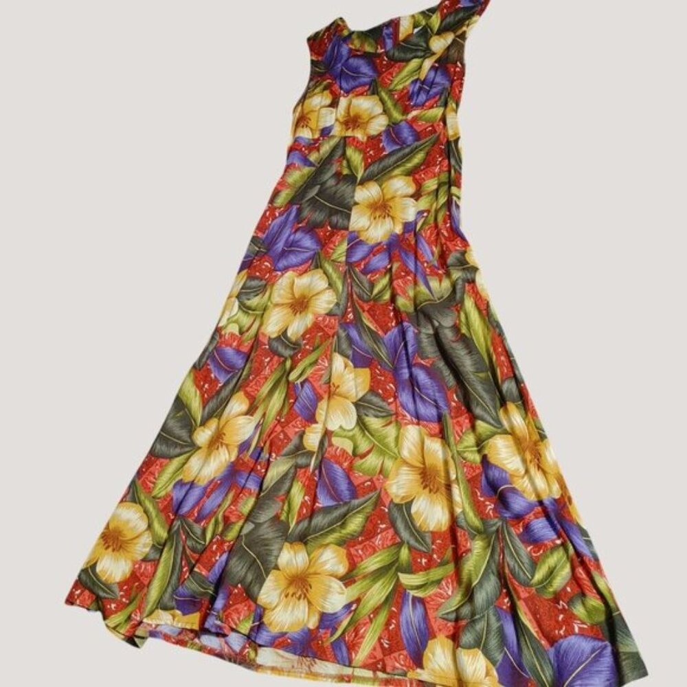 Eben Maxi Dress Bold Tropical Print Sleeveless Zippered Back Vintage Floral